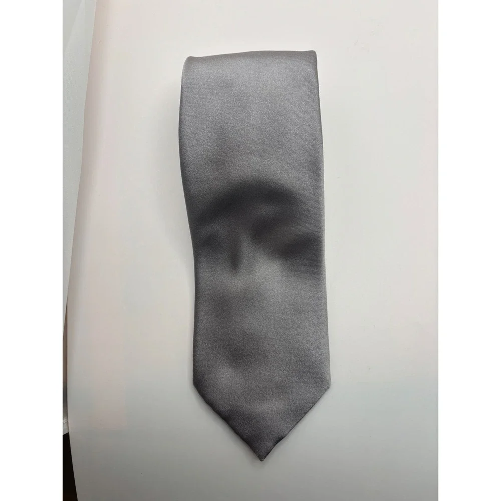 Gucci Mens Silk Tie Solid Charcoal Grey Crest Logo Silk Necktie Luxury Formal